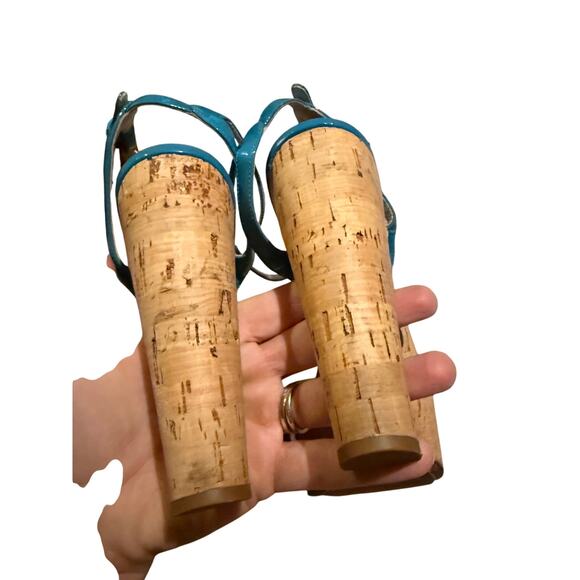 Prada Teal Patent Leather Cork Heels Sz. 38 (US 7) - Picture 8 of 11